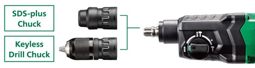 HIKOKI bušeči čekić DH26PMC - SDS+ 830 W + dodatna stezna glava u koferu