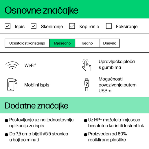 HP DeskJet 2820e multifunkcijski inkjet pisač, 588K9B, Wireless, Instant Ink