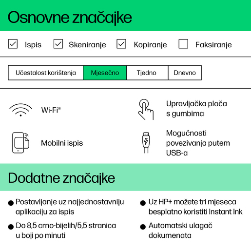 HP DeskJet 4222e multifunkcijski inkjet pisač, 60K29B, Wireless, Instant Ink