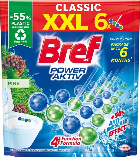 Bref Power Aktiv Pine, osvježivač za WC školjke, XXL pakiranje, 6x50 g