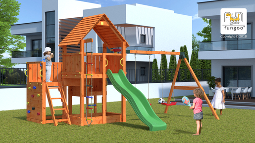 Fungoo drveno dječje igralište BIG LEADER MOVE RED, set