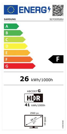 Samsung 27" Odyssey G5 Gaming monitor LS27CG552EUXEN, VA 2K/QHD, 165Hz, 1ms, AMD FreeSync, HDMI, DisplayPort, Zakrivljen