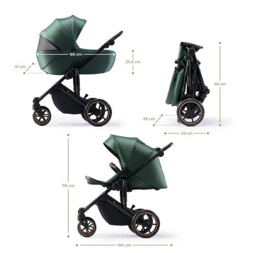 Kinderkraft dječja kolica PRIME 2 MINK PRO 3u1, Dark Green