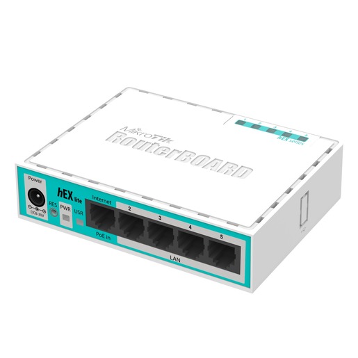 Mikrotik RB750r2 hEX lite, 850MHz CPU, 64MB RAM, 5×LAN, router