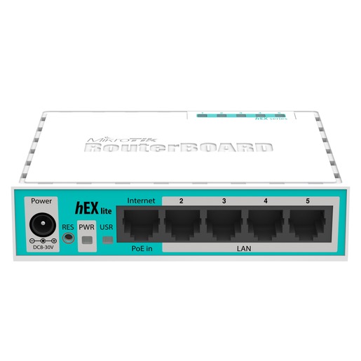 Mikrotik RB750r2 hEX lite, 850MHz CPU, 64MB RAM, 5×LAN, router