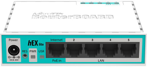 Mikrotik RB750r2 hEX lite, 850MHz CPU, 64MB RAM, 5×LAN, router