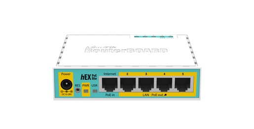 Mikrotik RB750UPr2, hEX PoE lite, 650MHz CPU, 64MB RAM, 5xLAN, (4×PoE izlaz), USB, router