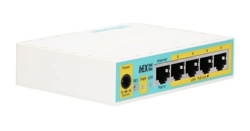 Mikrotik RB750UPr2, hEX PoE lite, 650MHz CPU, 64MB RAM, 5xLAN, (4×PoE izlaz), USB, router