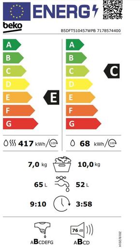 Beko perilica sušilica rublja B5DFT510457WPB