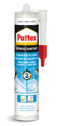 Pattex Express sanitarni silikon Pro, bijeli, 280 ml
