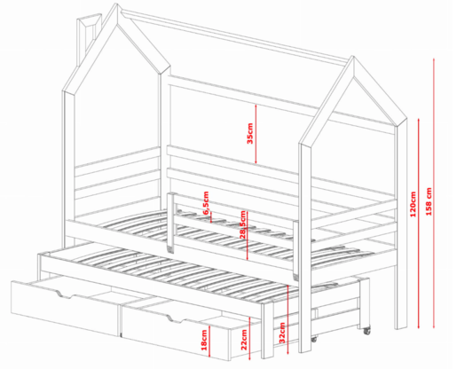 Drveni dječji krevet Disney s dodatnim krevetom i ladicom 180x80 cm, bijeli