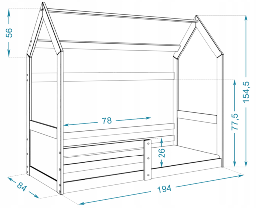 Drveni dječji krevet MIKI 190x80, bijeli