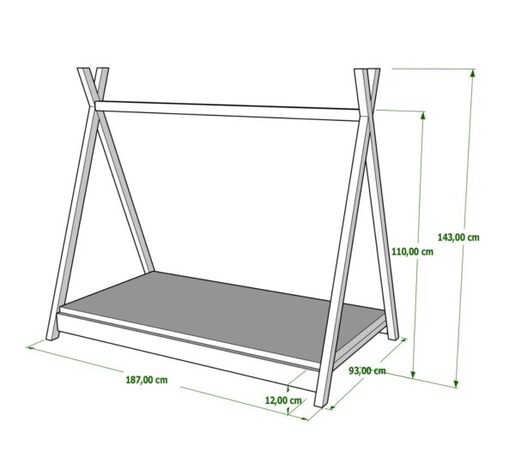 Drveni dječji krevet Tipi 180x80 cm, bijeli
