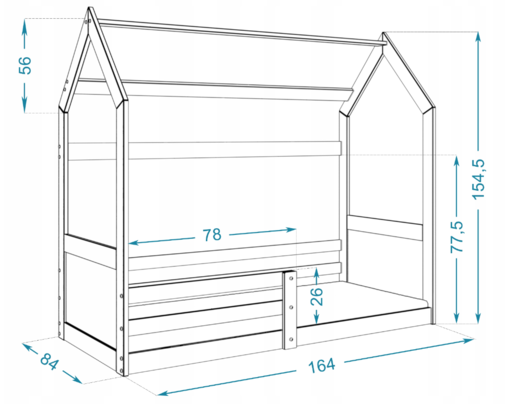 Drveni dječji krevet MIKI 160x80, bijeli