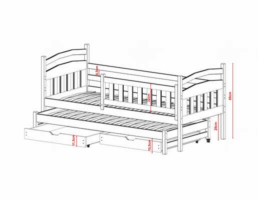 Drveni dječji krevet Galaxy s dodatnim krevetom i ladicom 190x90 cm, grafit
