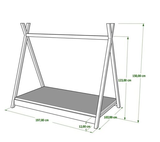 Drveni dječji krevet Tipi 190x90 cm, bijeli