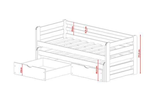 Drveni dječji krevet Senso s dodatnim krevetom i ladicom 200x90 cm, bijeli