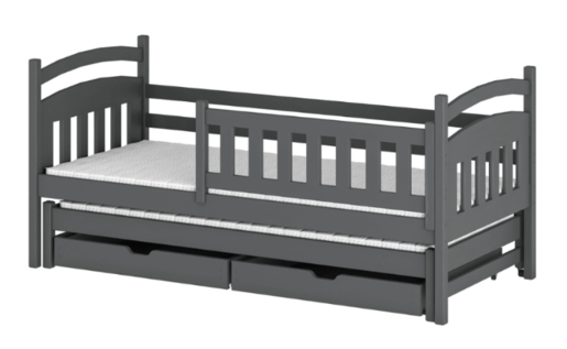 Drveni dječji krevet Galaxy s dodatnim krevetom i ladicom 180x80 cm, grafit