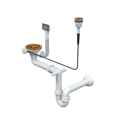 Quadron odvod s P2O daljinskim za čelične sudopere s 1  posudom, nano PVD bakar