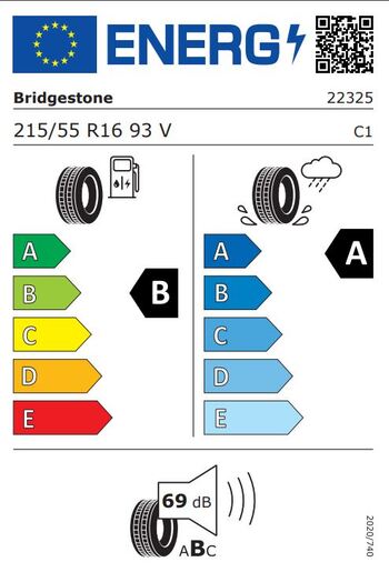 Bridgestone 215/55R16 93V TURANZA 6 TL, Pot: B, Pri: A, Buka: 69dB