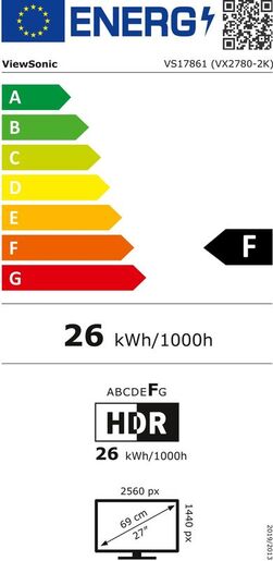 ViewSonic monitor VX2780-2K, IPS, QHD, 170Hz, 1ms, 2xHDMI, DP