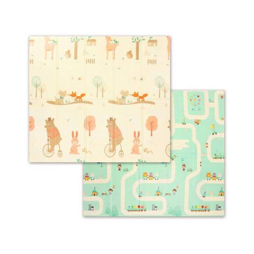 BabyOno dvostrana podloga za igru Animals&Road, 180x200 cm
