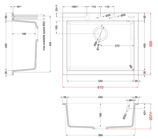 Elleci sudoper Quadra 110 KT, Dark Grey
