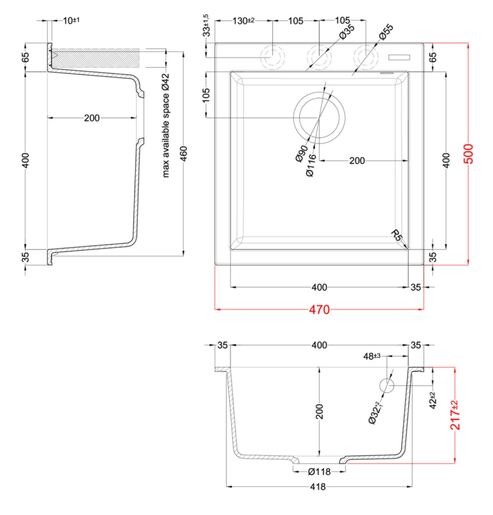 Elleci sudoper Quadra 102 KT, Dark Grey