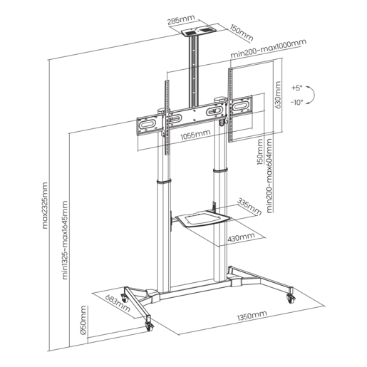 SBOX podni stalak FS-3610, 60-100", do 100 kg, 1000x600