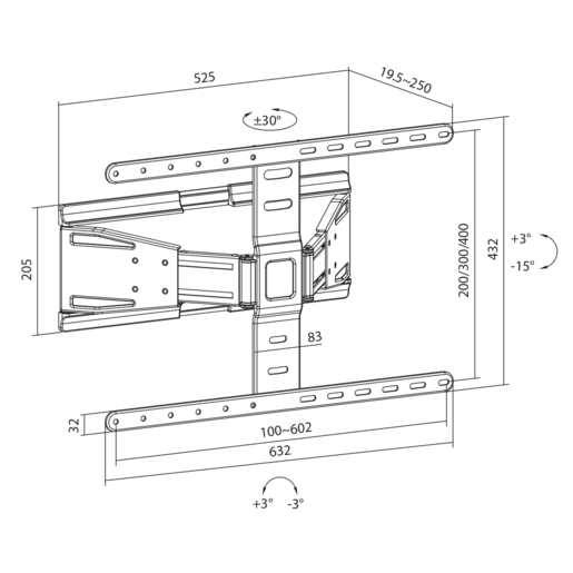 SBOX zidni nosač PLB-79464, 43-90", do 50 kg, 600x400