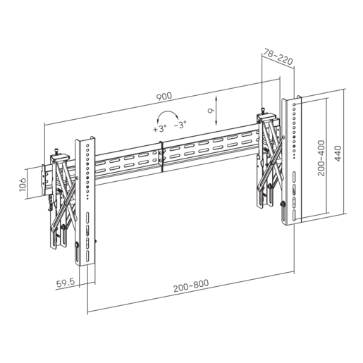 SBOX zidni nosač LVW02-48T, 37-70", do 70 kg, 800x400