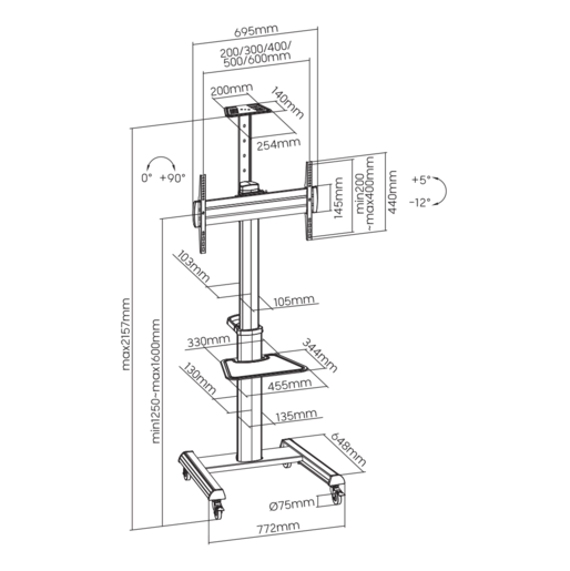 SBOX podni stalak FS-446-2, 37-70", do 70 kg, 600x400
