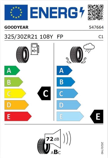 Goodyear 325/30ZR21 EAGLE F1 Super Sport RS 108Y XL N0 , Pot: C, Pri: D, Buka: 74 dB