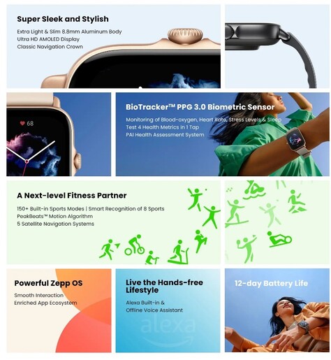 Amazfit GTS 3, 42mm, Graphite Black, silikonski remen, pametni sat