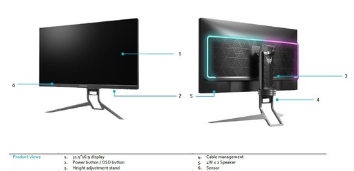 Acer monitor Predator XB323QKNV, UM.JX3EE.V01, IPS, 4K, 144Hz, 1ms, 2xHDMI, DP, zvučnici