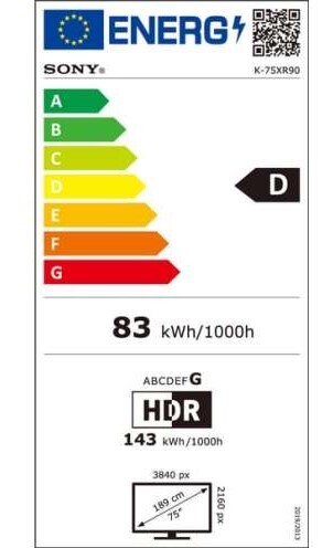 SONY 75" MINI LED TV K75XR90PAEP, 4K UHD, Google Smart TV, HDR