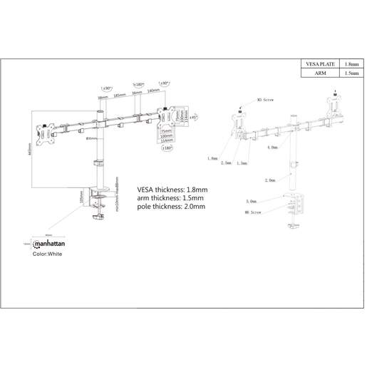 MANHATTAN stolni nosač za dva monitora 13" do 32", do 8 kg
