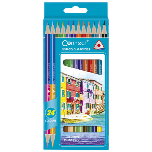 Drvene bojice trokutaste obostrane blister, Connect, 12/1