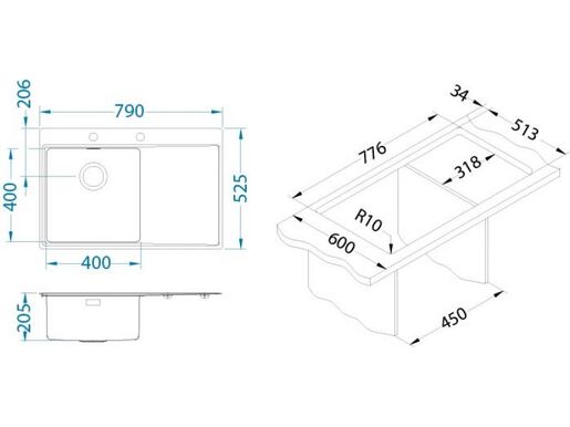Alveus sudoper PURE UP 40 desni, brušeni čelik