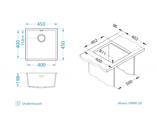 Alveus sudoper OMNI 20 Concrete