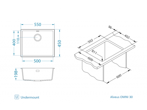 Alveus sudoper OMNI 30 Concrete