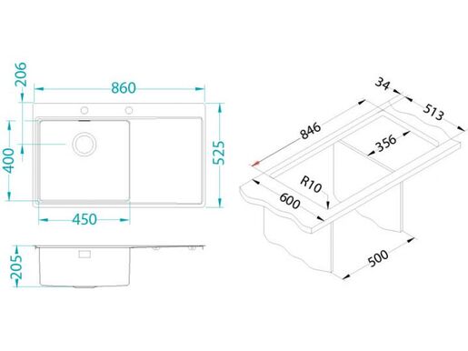 Alveus sudoper PURE UP 50 lijevi, brušeni čelik
