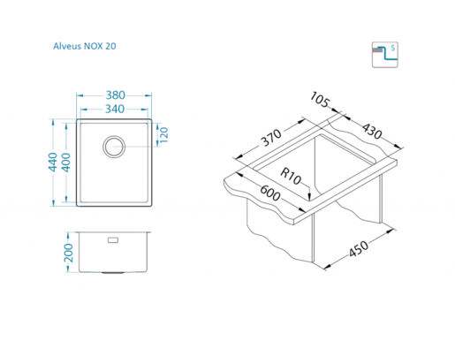 Alveus sudoper NOX 20, brušeni čelik