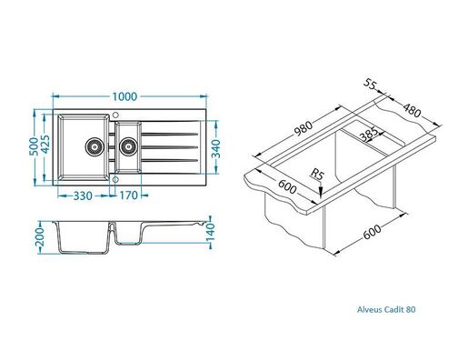 Alveus sudoper CADIT 80 Concrete