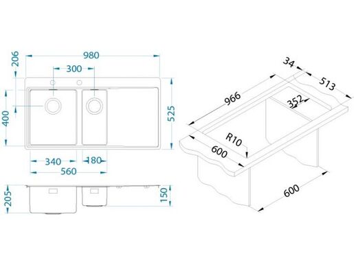 Alveus sudoper PURE UP 60 desni, brušeni čelik