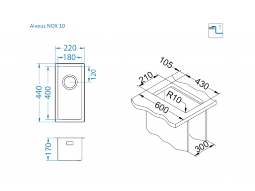 Alveus sudoper NOX 10, brušeni čelik