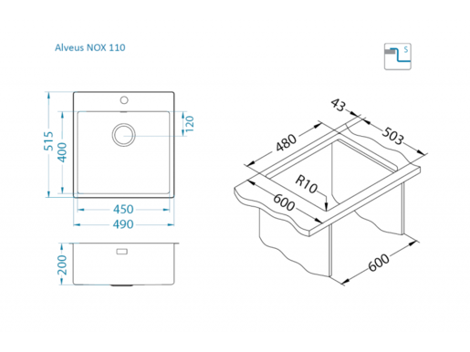 Alveus sudoper NOX 110, brušeni čelik
