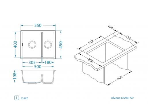 Alveus sudoper OMNI 50 Concrete