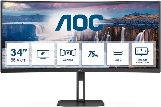 AOC monitor CU34V5C, 34", VA, UWQHD, HDMI, DP, USB-C, 100Hz, 1ms, FreeSync, zakrivljeni