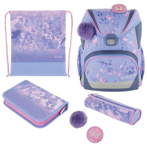 Školska torba set, anatomska, 4u1, Herlitz, ultralight butterfly